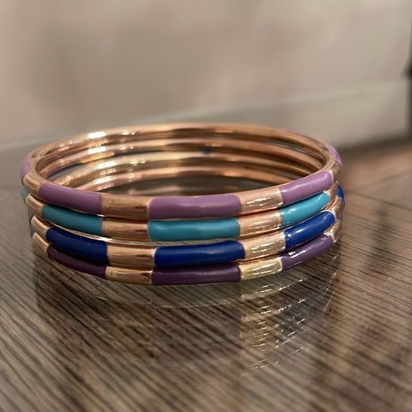 Vintage Brass and Enamel Bangles, Shades of Blue & Purple - Picture 6 of 16